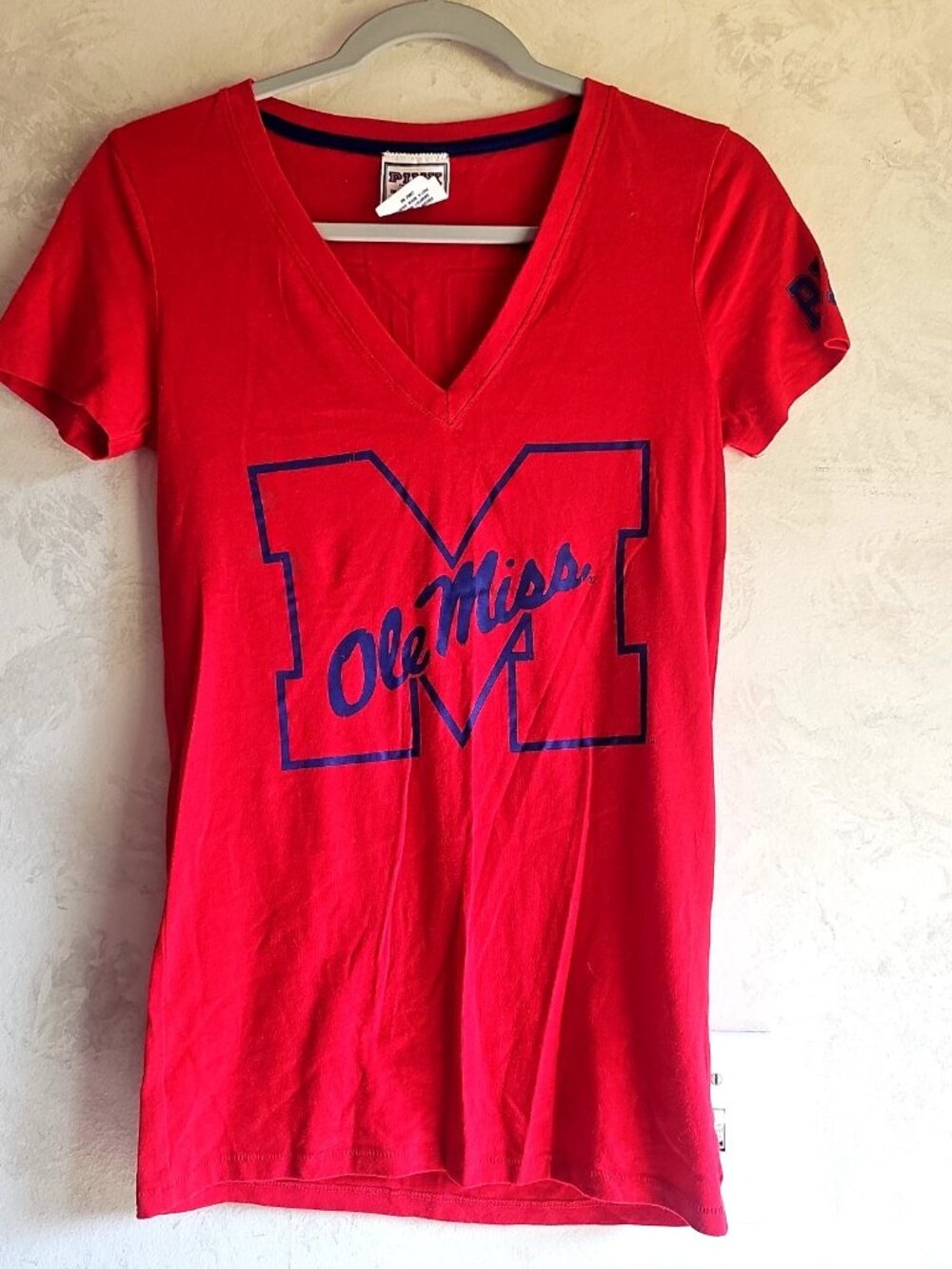 Pink Victoria's Secret Red/Blue Ole Miss V-Neck T-Shrt-Size: Small